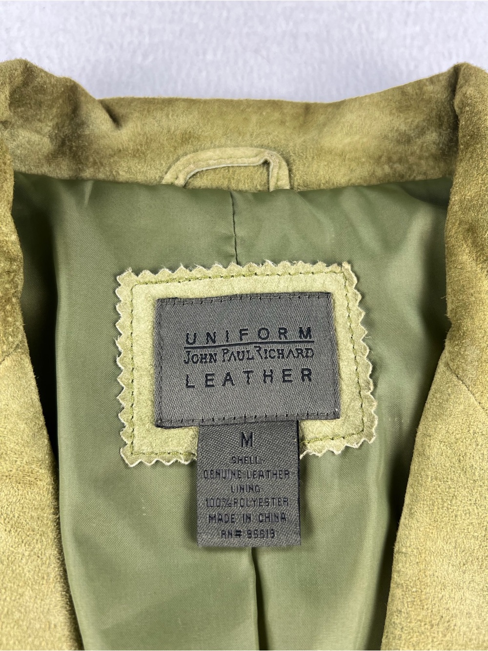 VTG Wmns 100% Genuine Leather Suede Uniform John Paul Richard Olive Jacket Sz M - Picture 4 of 9